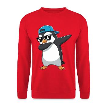 Cool Dabbing Penguin Sunglasses Cartoon-Kunst - Unisex Pullover - Rot - Vorne - Alina (178cm) & Michal (187cm)