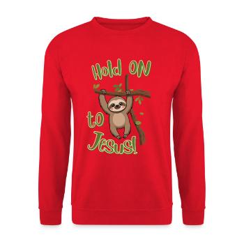 Jesus My Hold - Sloth - Christian - faith - Unisex Sweatshirt - red - Front - Alina (178cm) & Michal (187cm)