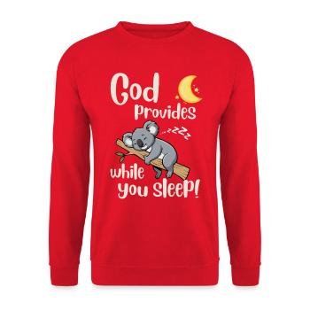 Jesus - Koala - God provides - christliches -Faith - Unisex Pullover - Rot - Vorne - Alina (178cm) & Michal (187cm)