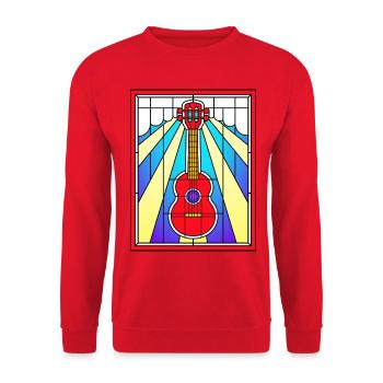 Buntglas-Akustikgitarre - Unisex Pullover - Rot - Vorne - Alina (178cm) & Michal (187cm)
