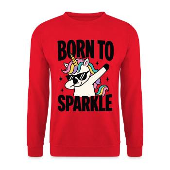 Born to Sparkle – Dabbing Einhorn - Unisex Pullover - Rot - Vorne - Alina (178cm) & Michal (187cm)