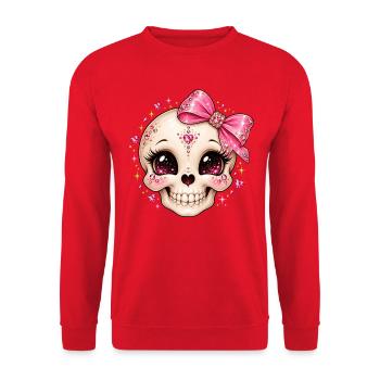 Glitzernder Kristallskull mit Schleife - Unisex Pullover - Rot - Vorne - Alina (178cm) & Michal (187cm)