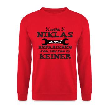 Wenn Niklas es nicht reparieren kann! - Unisex Pullover - Rot - Vorne - Alina (178cm) & Michal (187cm)