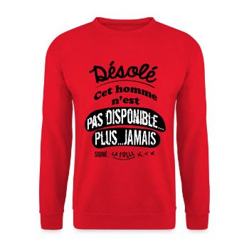 homme plus jamais disponible humour - Sweat-shirt Unisexe - rouge - Devant - Alina (178cm) & Michal (187cm)