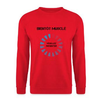 Bientôt musclé veuillez patienter - Sweat-shirt Unisexe - rouge - Devant - Alina (178cm) & Michal (187cm)