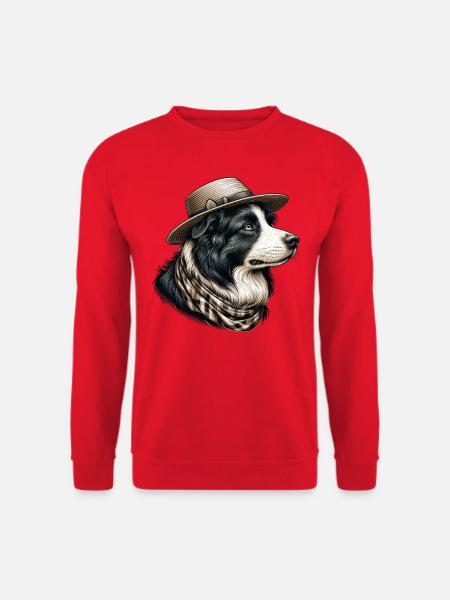 Border Collie mit Strohhut - Unisex Pullover - Rot