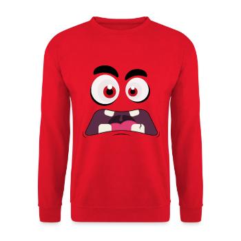 Monster-Gesicht - Unisex Pullover - Rot - Vorne - Alina (178cm) & Michal (187cm)