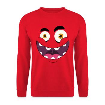 Monster-Gesicht - Unisex Pullover - Rot - Vorne - Alina (178cm) & Michal (187cm)