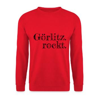 Görlitz rockt - Textdesign mit Stadtnamen - Unisex Pullover - Rot - Vorne - Alina (178cm) & Michal (187cm)