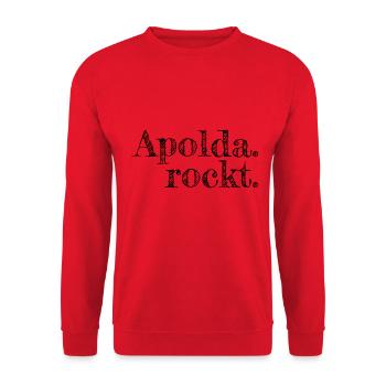 Apolda rockt - Textdesign mit Stadtnamen - Unisex Pullover - Rot - Vorne - Alina (178cm) & Michal (187cm)