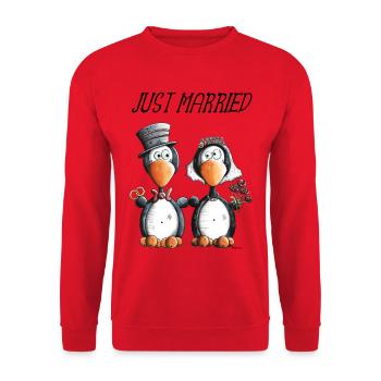 Just Married Penguins - Unisex Sweatshirt - red - Front - Alina (178cm) & Michal (187cm)