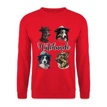 Hütehunde Hirtenhunde | Lustige Hunde mit Hüten - Unisex Pullover - Rot - Vorne - Alina (178cm) & Michal (187cm)