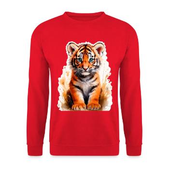 Petit tigre - Sweat-shirt Unisexe - rouge - Devant - Alina (178cm) & Michal (187cm)