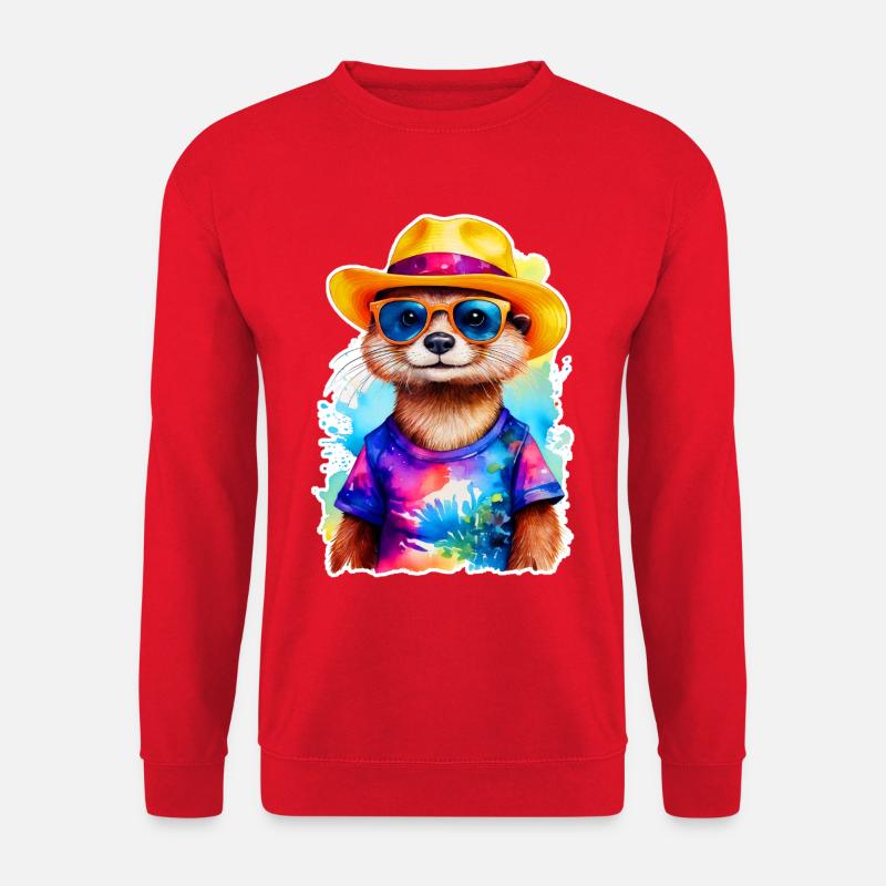 Otter with straw hat - Unisex Sweatshirt - red