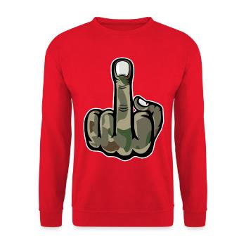 Mittelfinger Stinkefinger Design Armee - Unisex Pullover - Rot - Vorne - Alina (178cm) & Michal (187cm)