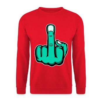 Doigt d’honneur doigt puant design vert - Sweat-shirt Unisexe - rouge - Devant - Alina (178cm) & Michal (187cm)