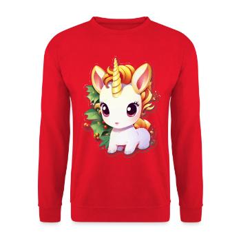 Unicorn in the festival forest with mistletoe - Unisex Sweatshirt - red - Front - Alina (178cm) & Michal (187cm)