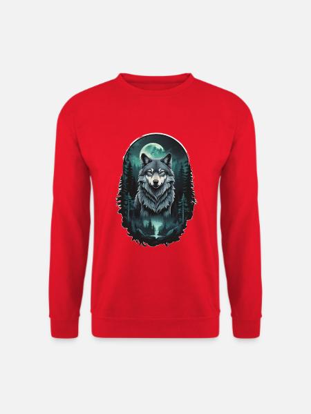 Mondwolf im Dunkelwald - Unisex Pullover - Rot
