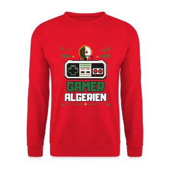Algerische Gamer-Pixelkunst – Retro-Gaming Algerien - Unisex Pullover - Rot - Vorne - Alina (178cm) & Michal (187cm)