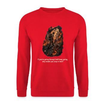 keep-going-through-hell-illustrated - Unisex Pullover - Rot - Vorne - Alina (178cm) & Michal (187cm)
