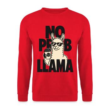 No Prob Llama – Lama mit Kaffeebecher - Unisex Pullover - Rot - Vorne - Alina (178cm) & Michal (187cm)