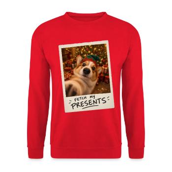 Fetch My Presents Corgi Selfie Weihnachten - Unisex Pullover - Rot - Vorne - Alina (178cm) & Michal (187cm)