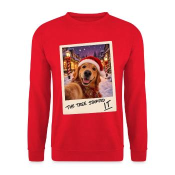 The Tree Started It Golden Retriever Selfie - Unisex Pullover - Rot - Vorne - Alina (178cm) & Michal (187cm)