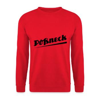 Pößneck - Textdesign mit Stadtnamen - Unisex Pullover - Rot - Vorne - Alina (178cm) & Michal (187cm)