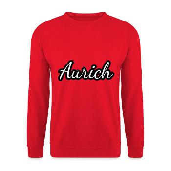 Aurich - Textdesign mit Stadtnamen - Unisex Pullover - Rot - Vorne - Alina (178cm) & Michal (187cm)