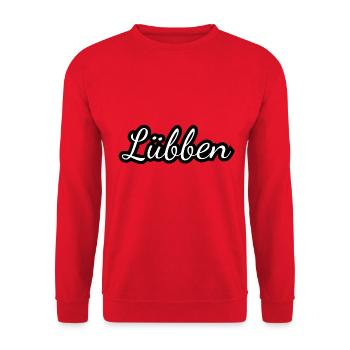 Lübben - Textdesign mit Stadtnamen - Unisex Pullover - Rot - Vorne - Alina (178cm) & Michal (187cm)
