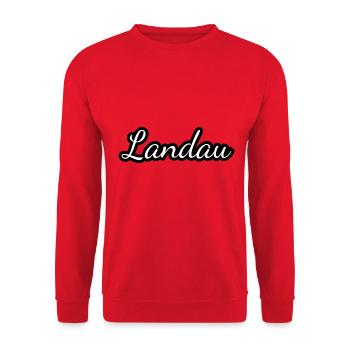 Landau - Textdesign mit Stadtnamen - Unisex Pullover - Rot - Vorne - Alina (178cm) & Michal (187cm)