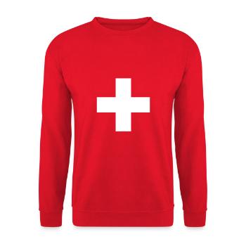 Schweiz Schweizer Switzerland Flagge Kreuz - Unisex Pullover - Rot - Vorne - Alina (178cm) & Michal (187cm)