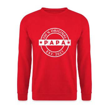 100 % Original Papa est. 2021 - Sweat-shirt Unisexe - rouge - Devant - Alina (178cm) & Michal (187cm)