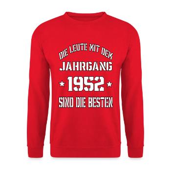 Die Leute mit dem Jahrgang 1952 - Unisex Pullover - Rot - Vorne - Alina (178cm) & Michal (187cm)