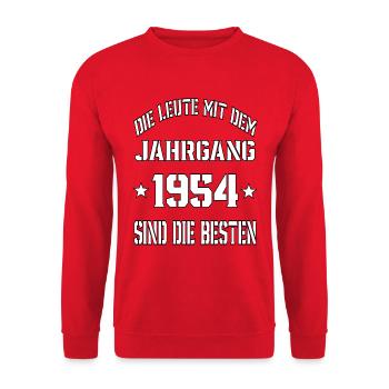 Die Leute mit dem Jahrgang 1954 - Unisex Pullover - Rot - Vorne - Alina (178cm) & Michal (187cm)