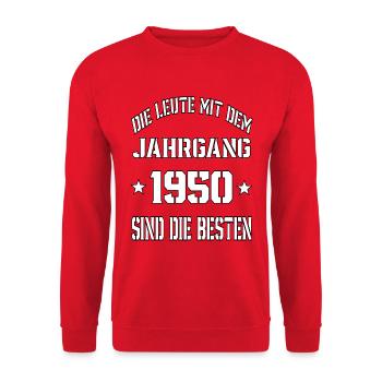Die Leute mit dem Jahrgang 1950 - Unisex Pullover - Rot - Vorne - Alina (178cm) & Michal (187cm)