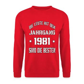 Die Leute mit dem Jahrgang 1981 - Unisex Pullover - Rot - Vorne - Alina (178cm) & Michal (187cm)
