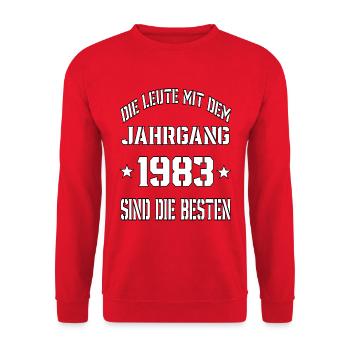 Die Leute mit dem Jahrgang 1983 - Unisex Pullover - Rot - Vorne - Alina (178cm) & Michal (187cm)