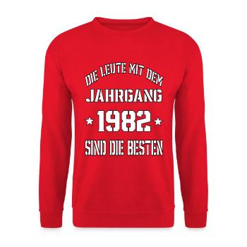 Die Leute mit dem Jahrgang 1982 - Unisex Pullover - Rot - Vorne - Alina (178cm) & Michal (187cm)