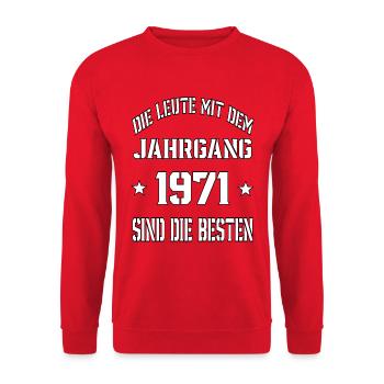 Die Leute mit dem Jahrgang 1971 - Unisex Pullover - Rot - Vorne - Alina (178cm) & Michal (187cm)