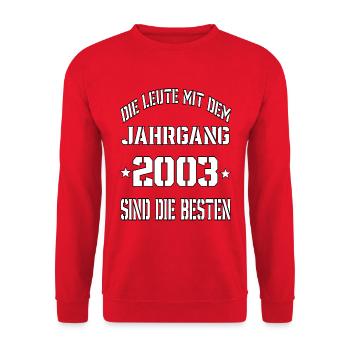 Die Leute mit dem Jahrgang 2003 - Unisex Pullover - Rot - Vorne - Alina (178cm) & Michal (187cm)