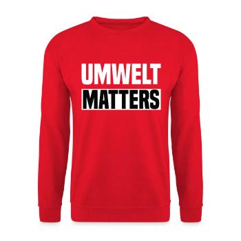 Umwelt Matters Klimawandel - Unisex Pullover - Rot - Vorne - Alina (178cm) & Michal (187cm)
