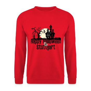 Happy Halloween in Stuttgart Stadtnamen Design - Unisex Pullover - Rot - Vorne - Alina (178cm) & Michal (187cm)