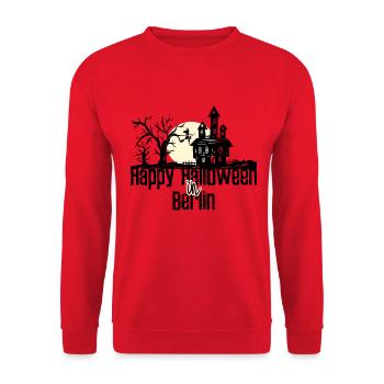 Happy Halloween in Berlin Stadtnamen Design - Unisex Pullover - Rot - Vorne - Alina (178cm) & Michal (187cm)