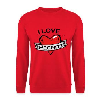 Pegnitz - Ich liebe Stadtnamen in Tattoo Stil - Unisex Pullover - Rot - Vorne - Alina (178cm) & Michal (187cm)