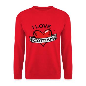 Cottbus - Ich liebe Stadtnamen in Tattoo Stil - Unisex Pullover - Rot - Vorne - Alina (178cm) & Michal (187cm)