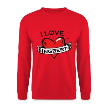 Ingbert - Ich liebe Stadtnamen in Tattoo Stil - Unisex Pullover - Rot - Vorne - Alina (178cm) & Michal (187cm)