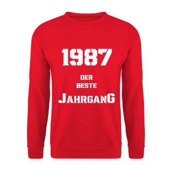 1987 Jahrgang - Unisex Pullover - Rot - Vorne - Alina (178cm) & Michal (187cm)