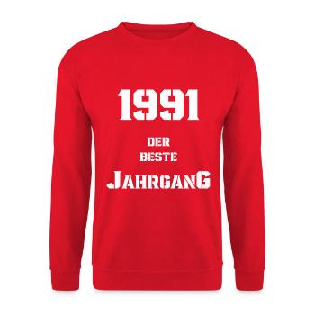 1991 Jahrgang - Unisex Pullover - Rot - Vorne - Alina (178cm) & Michal (187cm)
