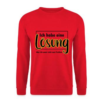 Ich habe eine Lösung lustiger Spruch - Unisex Pullover - Rot - Vorne - Alina (178cm) & Michal (187cm)